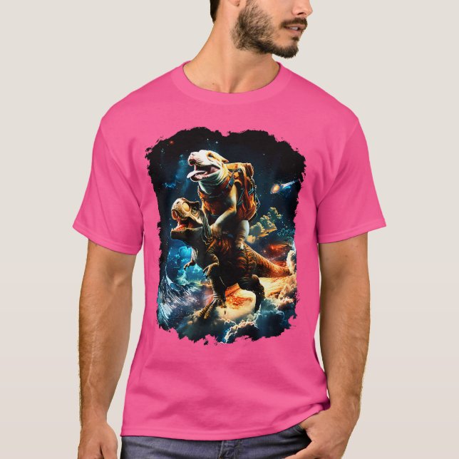 T-shirt Amoureux des chiens spatial équitation Dinosaur T  (Devant)