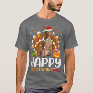 T-shirt Amoureux des chiens Vizsla Halloween Noël Happy Ha