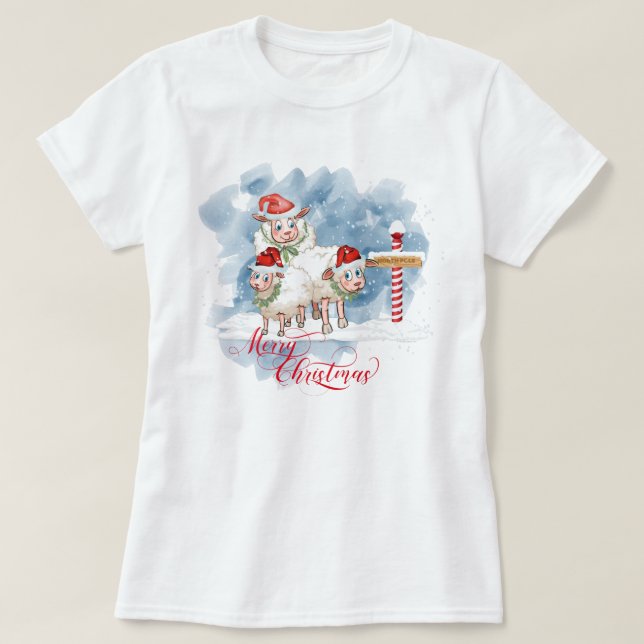 T-shirt Amoureux des moutons de Noël Pôle Nord (Design devant)
