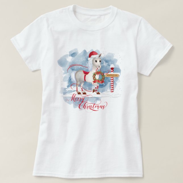 T-shirt Amoureux du cheval amusant Pôle Nord de Noël (Design devant)