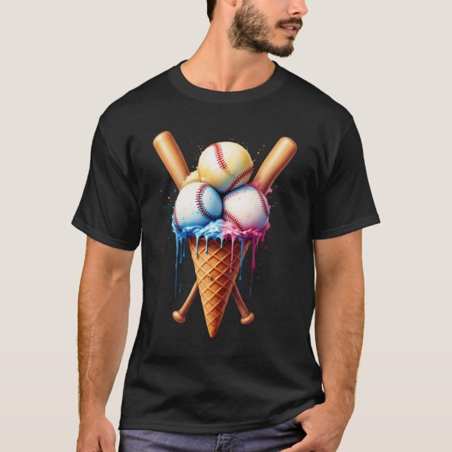 T-shirt Amoureux du sport de base-ball Ice Cree Cone (Devant)