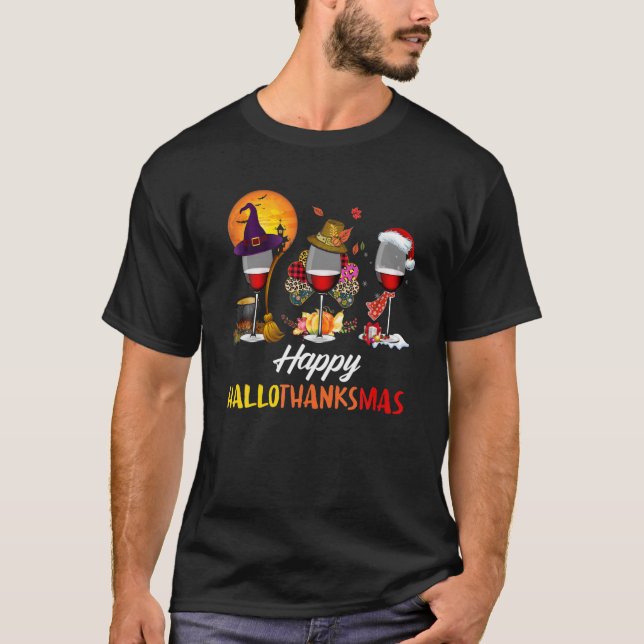 T-shirt Amoureux Du Vin Drôle À Boire Hallothanksmas Heure (Devant)