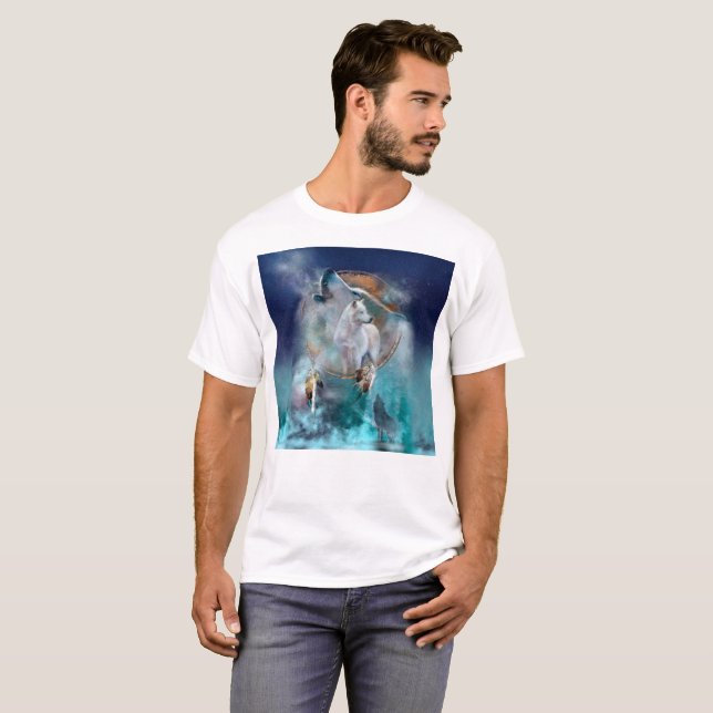 T-shirt Amoureux indien et chef de tribu ethnique loup (Devant entier)