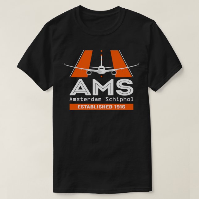 T-shirt AMS Amsterdam Schiphol Aéroport Conception d'un pl (Design devant)