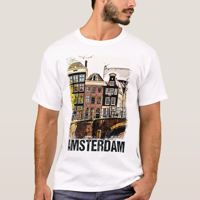 T-shirt Amsterdam City Streets Art Vintage voyage (Devant)