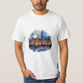 T-shirt Amsterdam en aquarelle de nuit