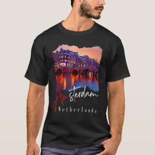 T-shirt Amsterdam En Nuit - Pays-Bas Holland - Amster