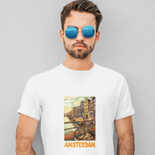 T-shirt Amsterdam Hollande Canal Ville Colorée Vintage 