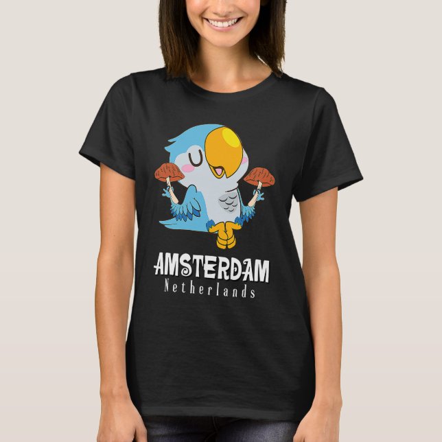 T-shirt Amsterdam Parakeet Mushroom Holland The Netherland (Devant)