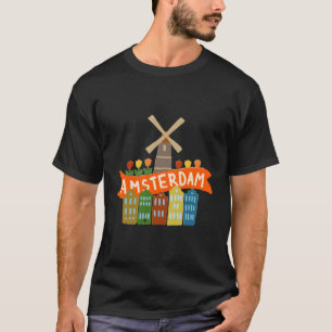 T-shirt Amsterdam Windmill Tulips Maisons Holland Netherla