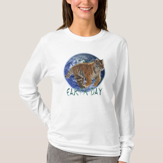 T-shirt Amur Tiger Cub & Planet Jour des terres Wildlife S (Devant)