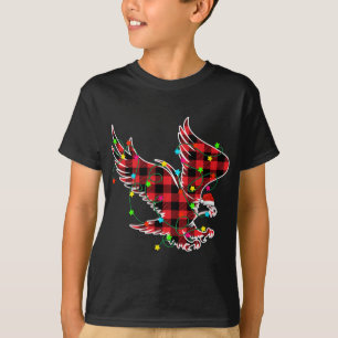 T-shirt Amusant Aigle de Noël Arbre Rouge Plaid Animaux de