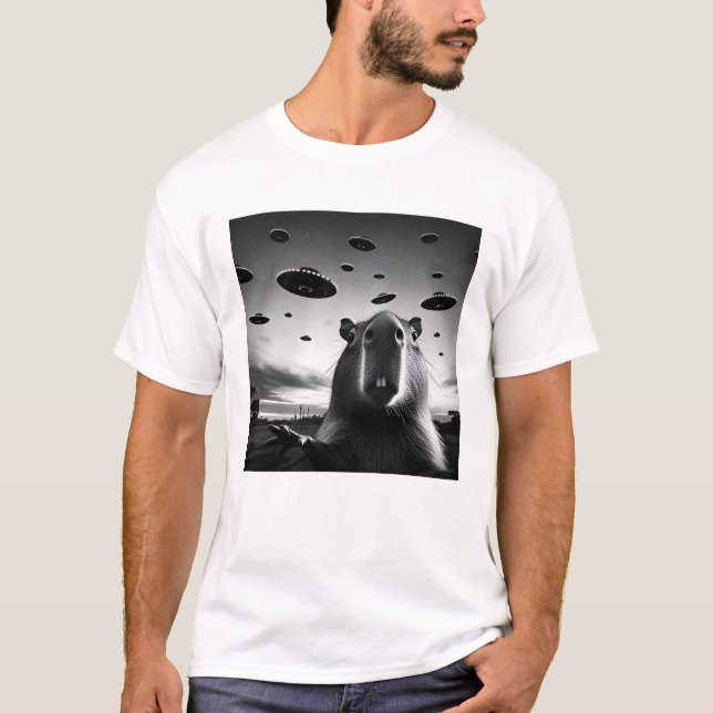 T-shirt Amusant Alien Capybara UFO Capybara Selfie avec (Devant)