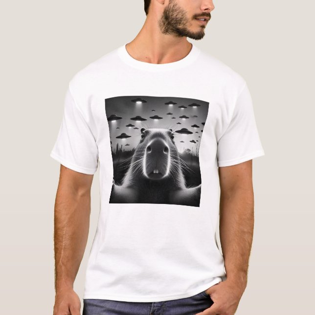 T-shirt Amusant Alien Capybara UFO Capybara Selfie avec OV (Devant)