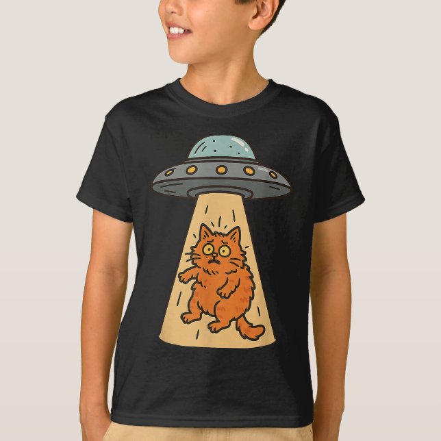 T-shirt Amusant Alien Chat Enlèvement Ufo vaisseau spatial (Devant)