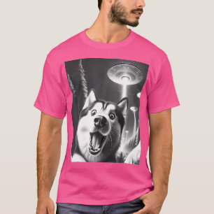 T-shirt Amusant Alien Husky Sibérien Ufo Prendre Un Chien