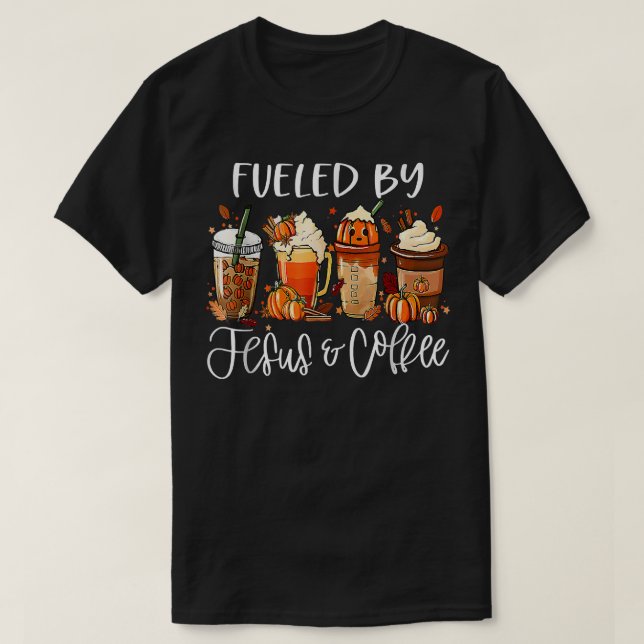 T-shirt Amusant Alimenté Par Café Jésus Louvain À Caféine  (Design devant)
