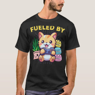 T-shirt Amusant Alimenté Par Gamer Cat Plantes Macarons