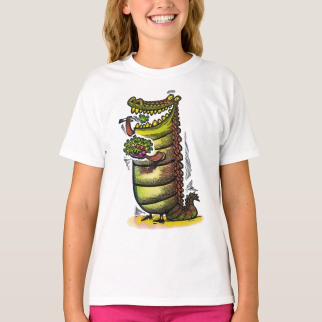 T-shirt Amusant alligator stupide mangeant une salade. (Devant)
