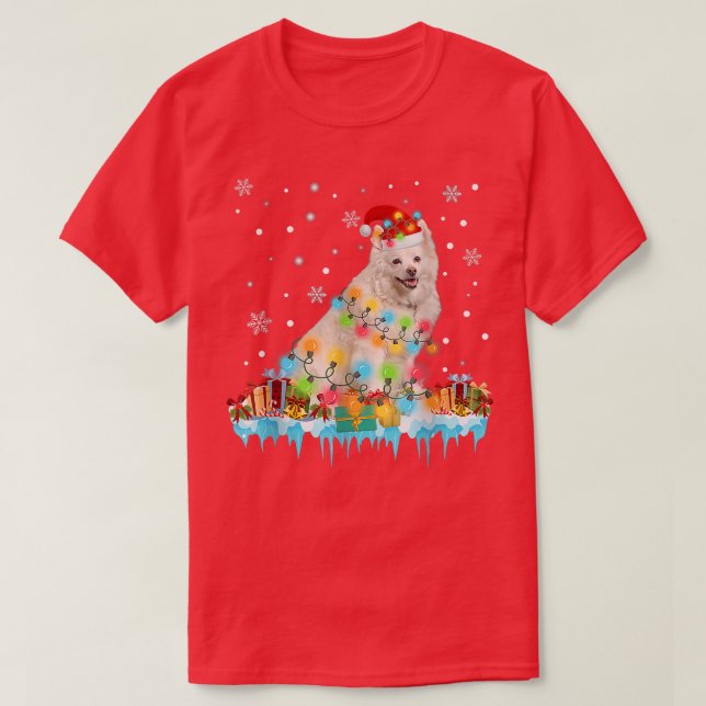 T-shirt Amusant Américain Eskimo Dog Tree lumières de Noël (Design devant)