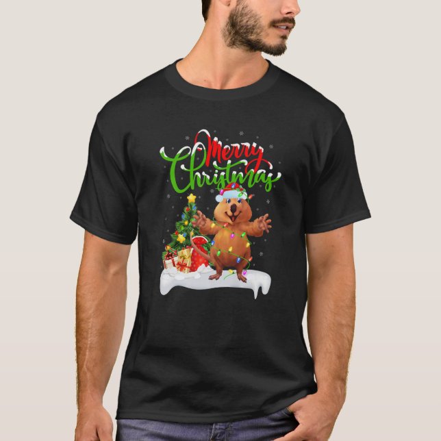 T-shirt Amusant Amoureux des animaux Quokka Xmas Éclairage (Devant)