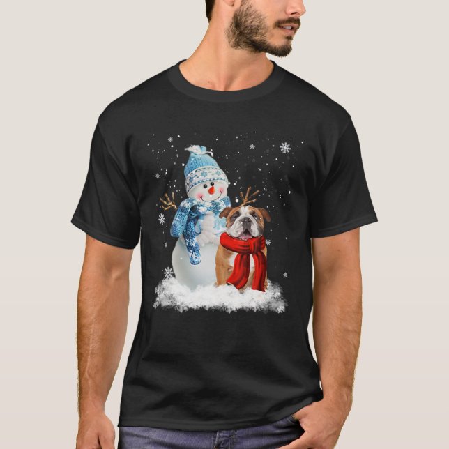 T-shirt Amusant anglais Bulldog Noël Snowman Noël (Devant)