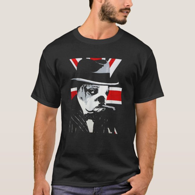 T-shirt Amusant anglais Bulldog Smoke Cigar Le père du chi (Devant)