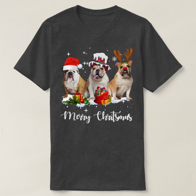 T-shirt Amusant anglais Chien Chien Chien Joyeux Noël Fa (Design devant)