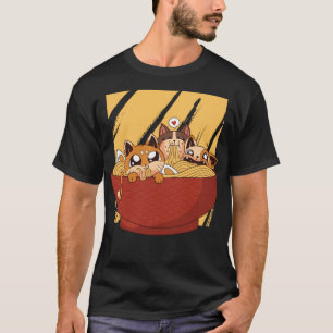 T-shirt Amusant Anime Manga Chats Manger Ramen Japonais Ka
