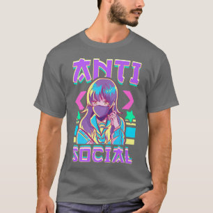 T-shirt Amusant Anti Social Vaporwave Anime Girl Japonais 