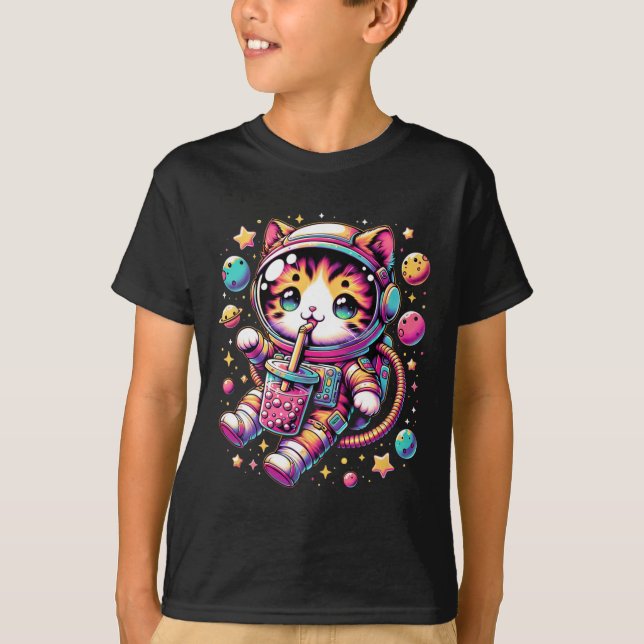 T-shirt Amusant astronaute espace Kawaii Boba Tea Cat (Devant)
