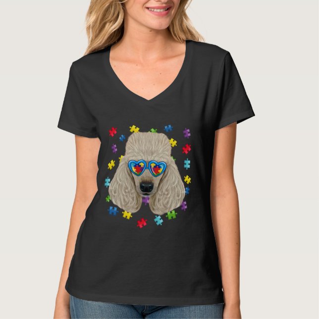 T-shirt Amusant Autisme Poodé Chien Puzzle Lunettes de sol (Devant)