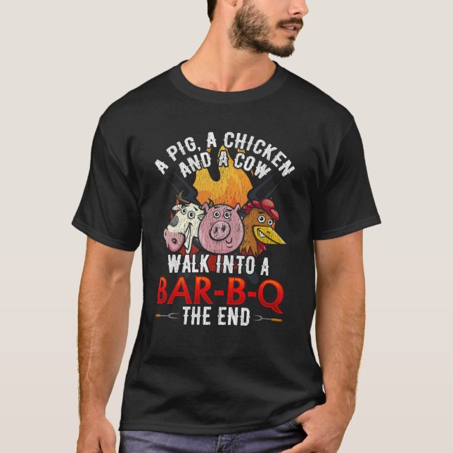 T-shirt Amusant BBQ Joke Pig Chicken Cow Barbecue Humour (Devant)