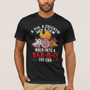 T-shirt Amusant BBQ Joke Pig Chicken Cow Barbecue Humour