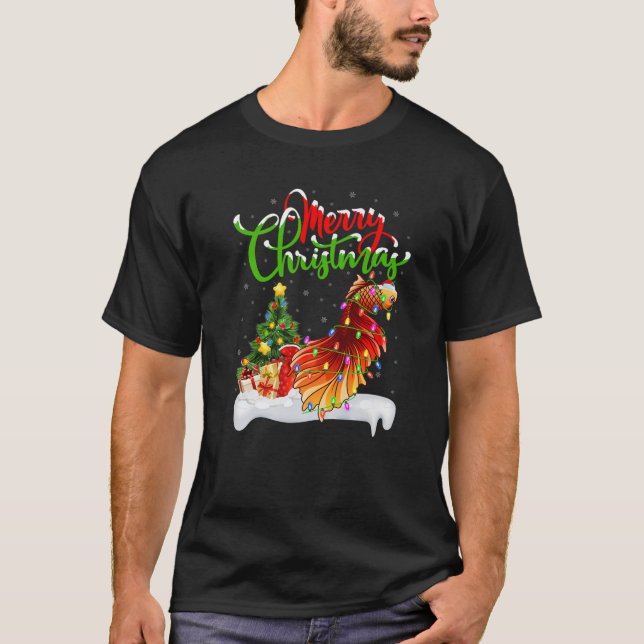 T-shirt Amusant Betta Fish Lover Xmas Éclairage Betta Chri (Devant)