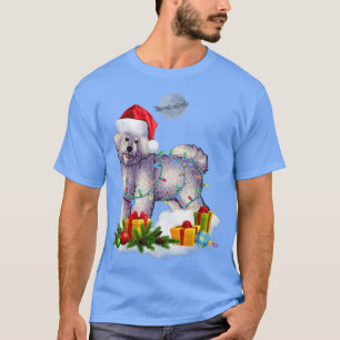 T-shirt Amusant Bichon Frise Chien Lumières de Noël Santa 