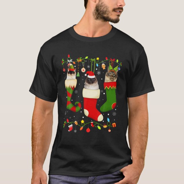 T-shirt Amusant Birman Stocker Chaussettes de Noël Noël No (Devant)