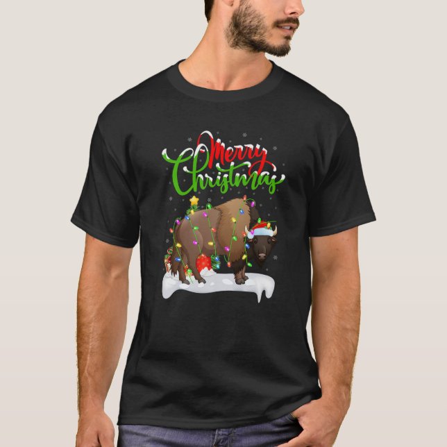T-shirt Amusant Bison Amoureux des animaux Xmas Lighting B (Devant)