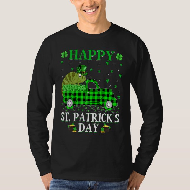 T-shirt Amusant Buffalo Plaid Camion Vert Chameleon St Pat (Devant)