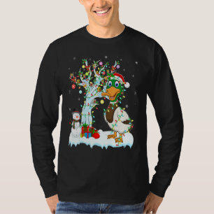 T-shirt Amusant Canard Bird Xmas Arbre Éclairage Santa Hat