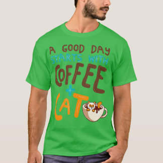 T-shirt Amusant Cat Café Mug Amoureux des chats Cute Coffe
