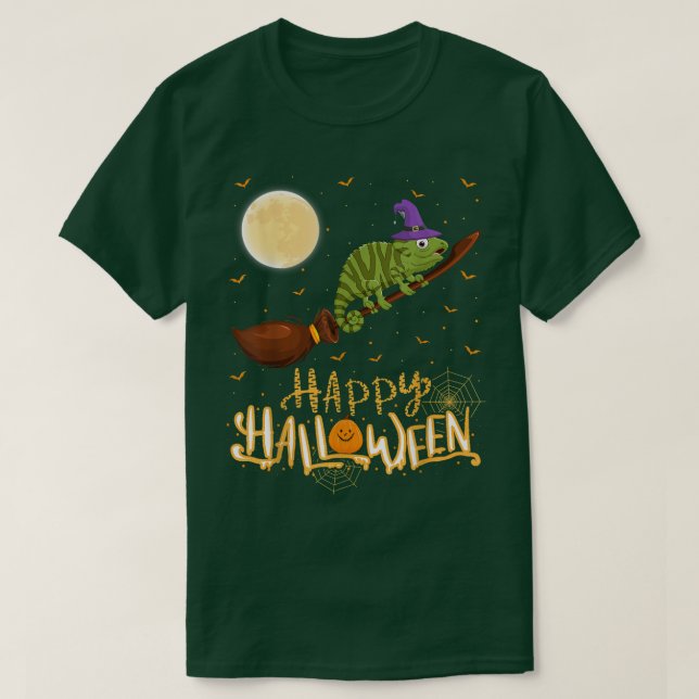 T-shirt Amusant Chameleon Ride Witch Chameleon Hallowee (Design devant)