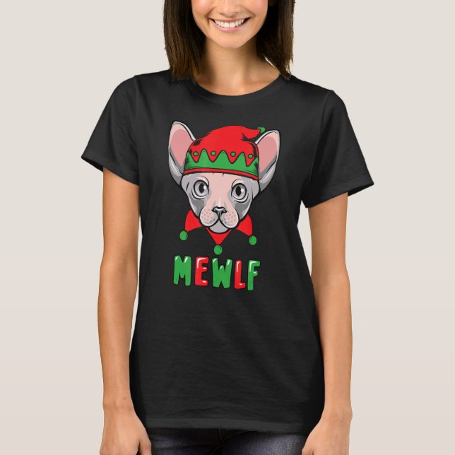 T-shirt Amusant Chat Elf Noël Mewlf Costume de Matching Fa (Devant)