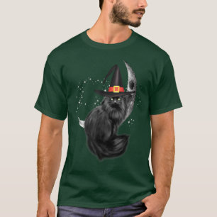 T-shirt Amusant Chat Noir Sorcière Casquette Et Lune Effra