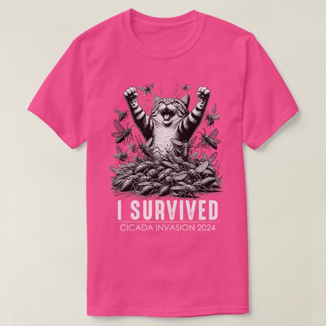 T-shirt Amusant Chat Survived Cicadas Insect Invasion 2024 (Design devant)