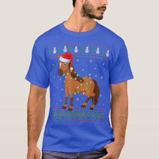 T-shirt Amusant Cheval Jeu de Noël Lumières Santa Hat Chev