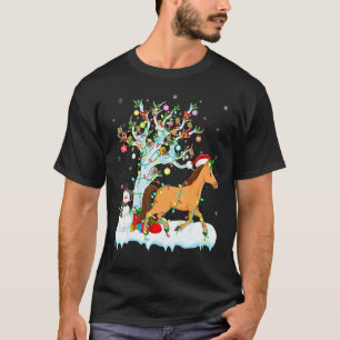 T-shirt Amusant Cheval Noël Arbre Éclairage Santa Hat Chev