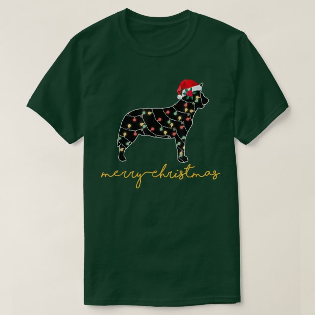 T-shirt Amusant chien de bétail australien feux de Noël (Design devant)