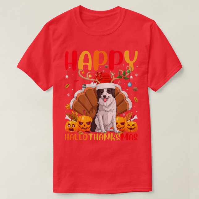 T-shirt Amusant Chien Happy Bordure Collie Chien Bonjour M (Design devant)