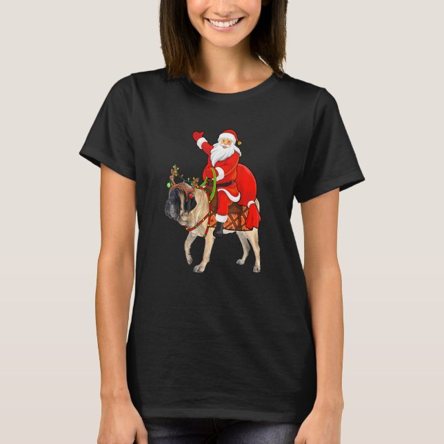 T-shirt Amusant Chien Père Noël équitation Anglais Mastiff (Devant)